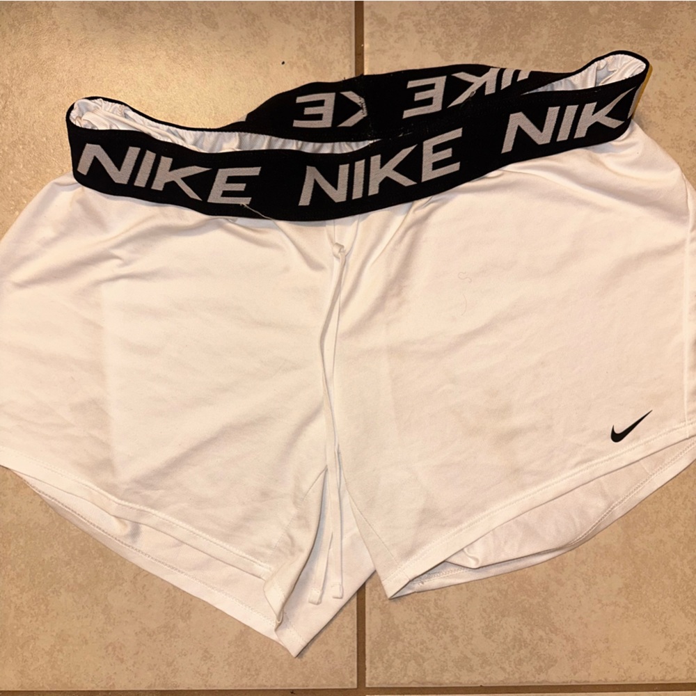 Nike White Dri-Fit Shorts with Black Band, Size Large